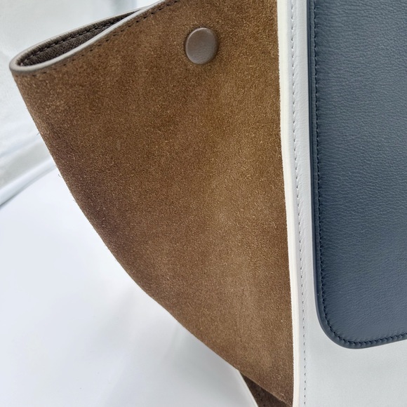 Authentic CELINE Tricolor Trapeze in IvoryBlack/Brown Calfskin Leather And Suede - Picture 11 of 14